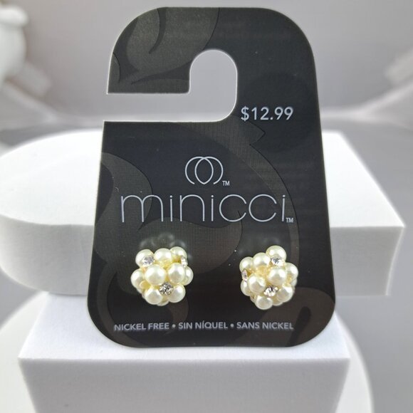 Minicci Faux Pearls and Crystal Stud Earrings - Picture 2 of 3